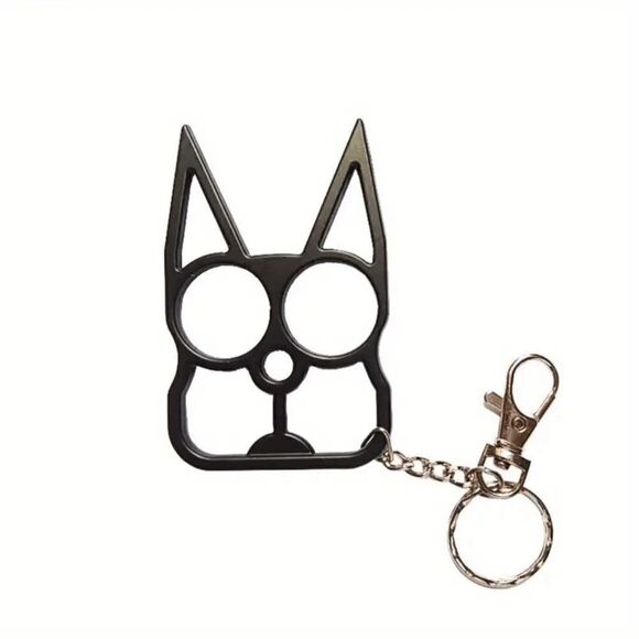 Black Cat-Shaped Security Multifunctional Stainless Steel Keychain Key Ring - Picture 3 of 5